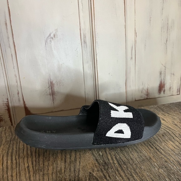 Womens DKNY black white Zax logo fabric slides sliders 9 - Picture 6 of 9